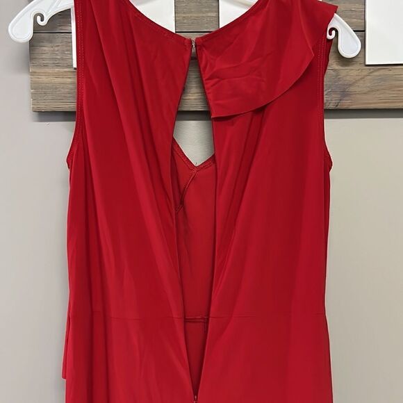Bebe Red V-Neck Sleeveless Ruffled Wide Leg Back Zip-Up Jumpsuit- Size 6 - Picture 13 of 16